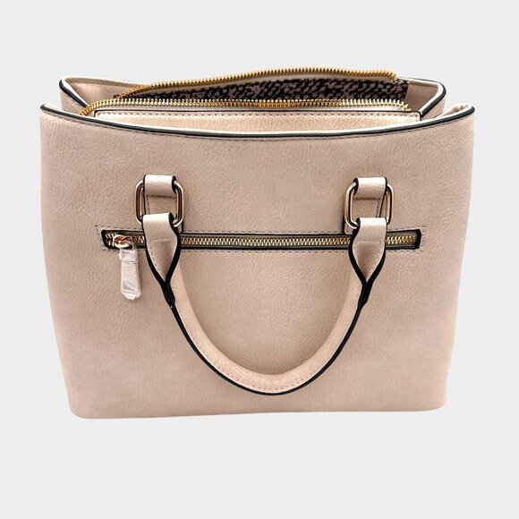 Rosani Cream Faux Leather Structured Satchel Tote Handbag Purse 10" x 13"  x 5 " - Picture 4 of 12